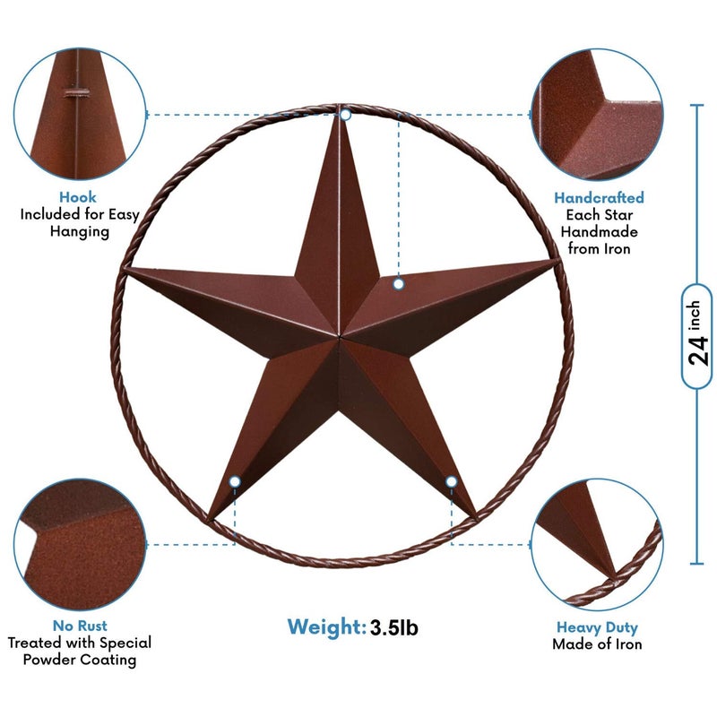 EcoRise Barn Star - Metal Stars for Outside Texas Stars Art Rustic Vintage Western Country Home Farmhouse Wall Decor (24") - Image 2